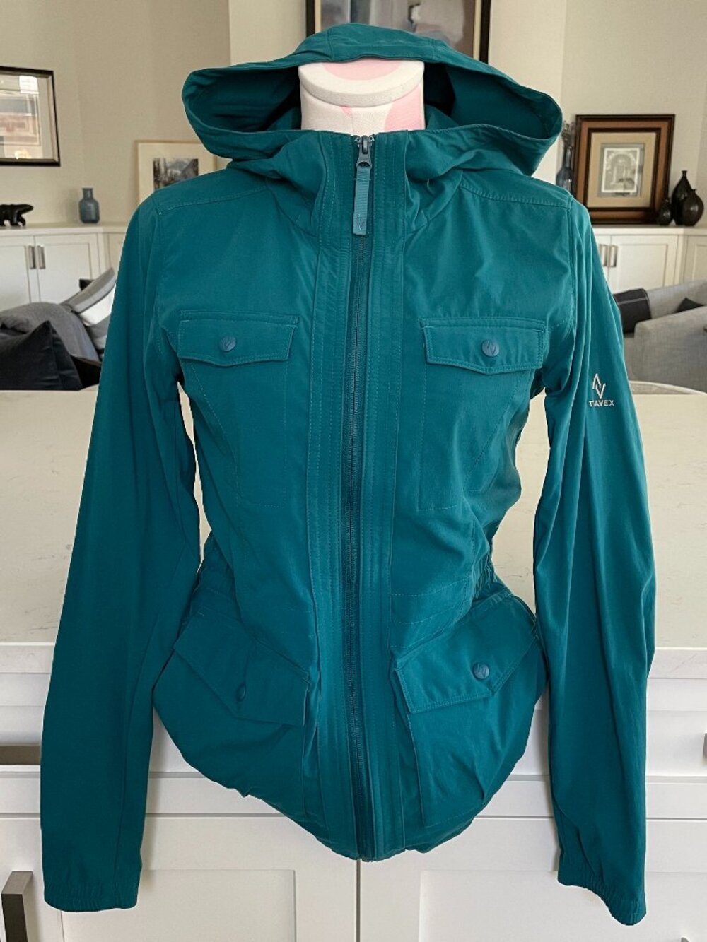 Eddie Bauer Travex Full Zip Multi Pockets Hooded Windbreaker Jacket Teal Grn XS